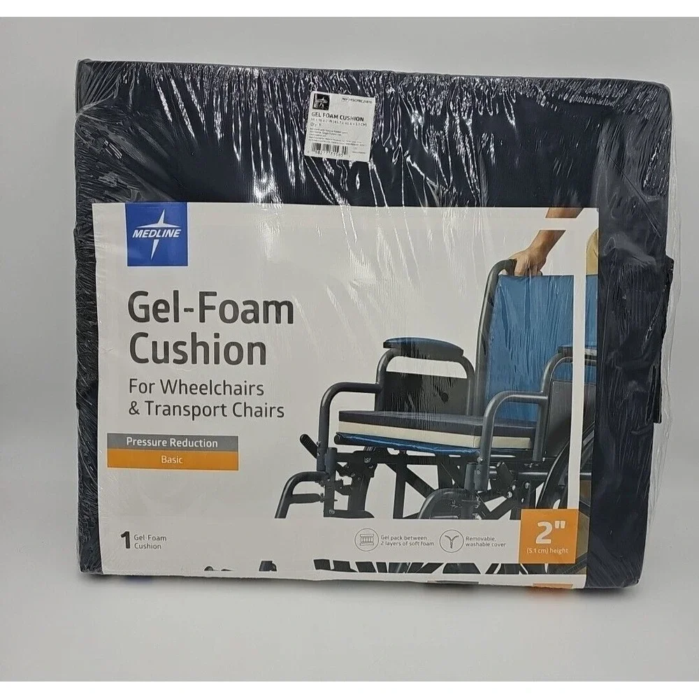 Medline Gel Foam Cushion For Transport Wheelchairs 18x16x2 Washable Cover